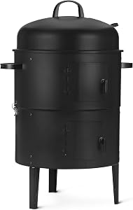 Amazon Basics 16 inch Vertical Charcoal Outdoor Smoker, BBQ Grill, with Built-in Thermomet