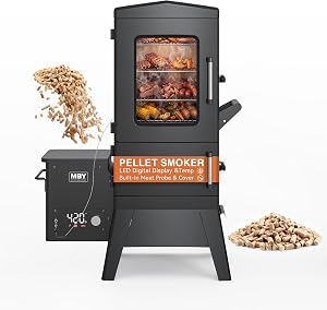 Vertical Electric Pellet Smoker with Waterproof Cover & Meat Probe, 4-Rack Digital Ele