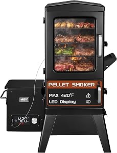Electric Pellet Smoker with Rainproof Cover, Vertical Wood Pellet Smoker Grill With Meat P